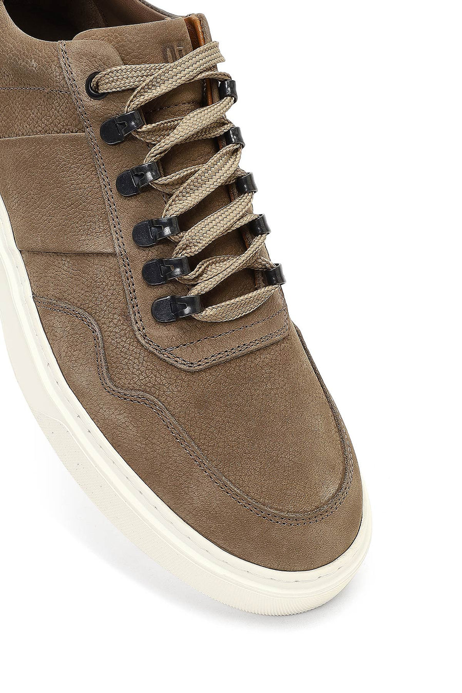 Erkek Vizon Bağcıklı Kalın Tabanlı Nubuk Deri Sneaker