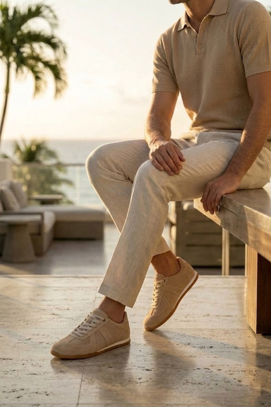Male Beige Lace-up Suede Leather Sneaker
