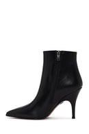 Woman Black Zip Closure Stiletto Heel Leather Boots | Derimod