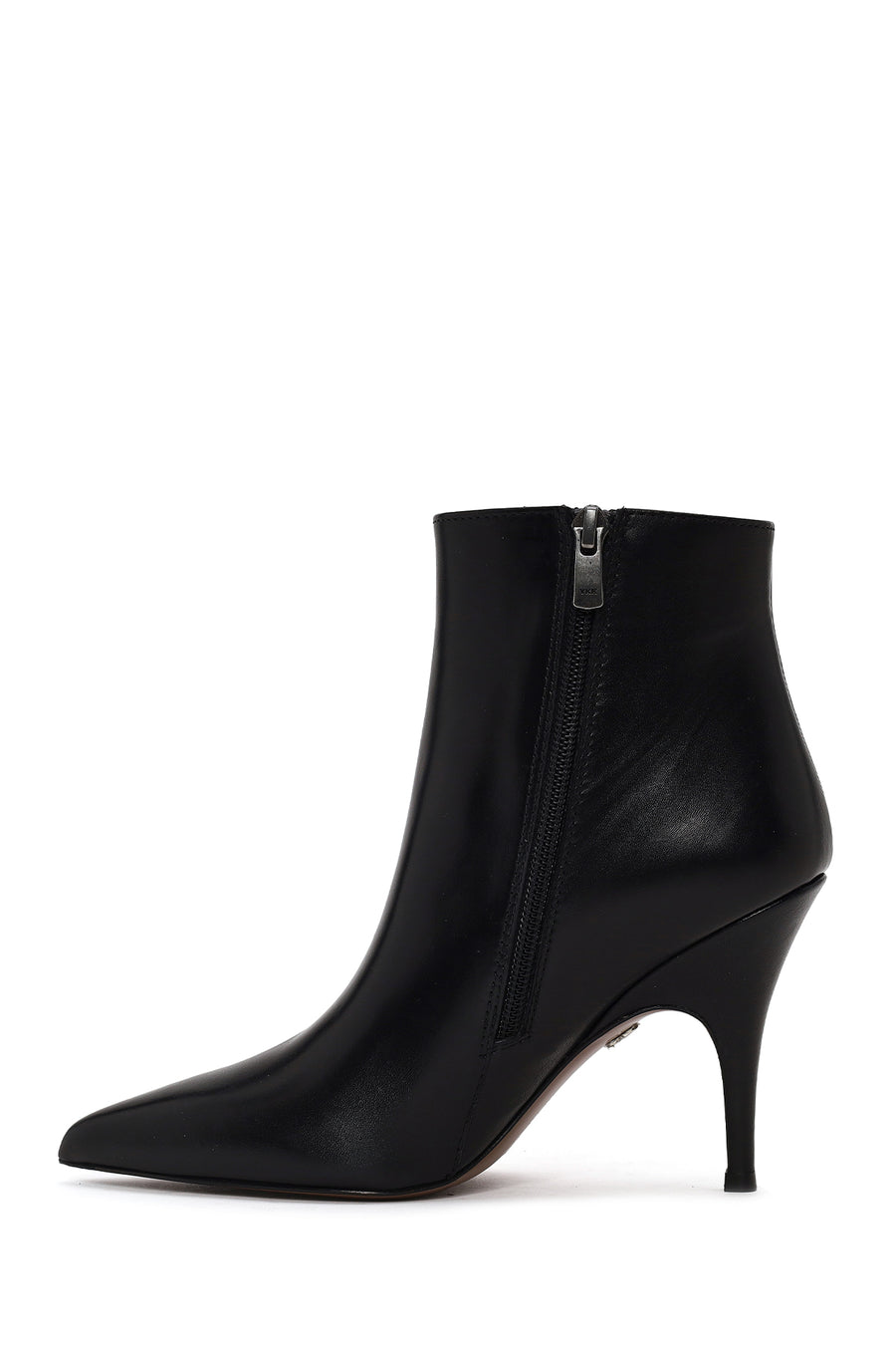Woman Black Zip Closure Stiletto Heel Leather Boots