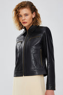 Hera Women's Black Short Leather Jacket | Derimod