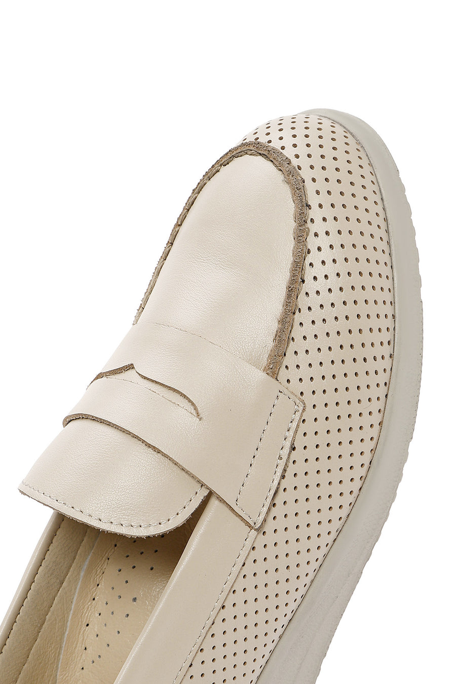 Women's Cream Wedge Heel Leather Comfort Loafer