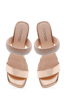 Women's Pink Gold Stone Transparent Heeled Slippers | Derimod