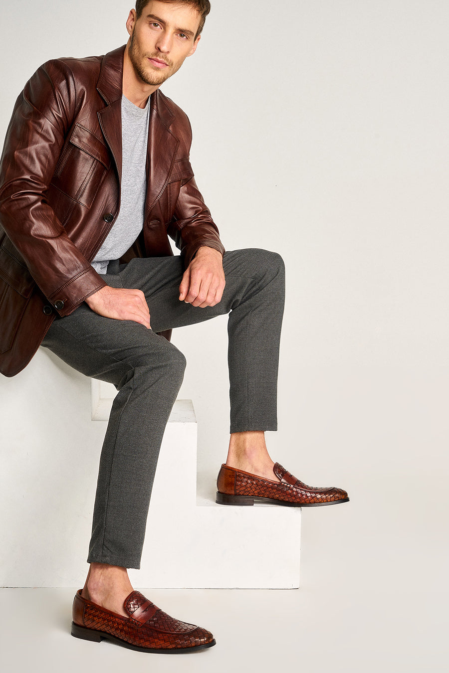 Braided Men's Leather Loafer 18SFD302629 | Derimod