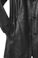 Annamaria Women's Black Belt Detailed Regular Leather Trench Coat | Derimod