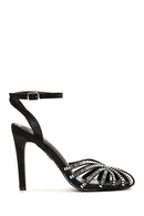 Women's Black Stone Thin Heel Sandals | Derimod