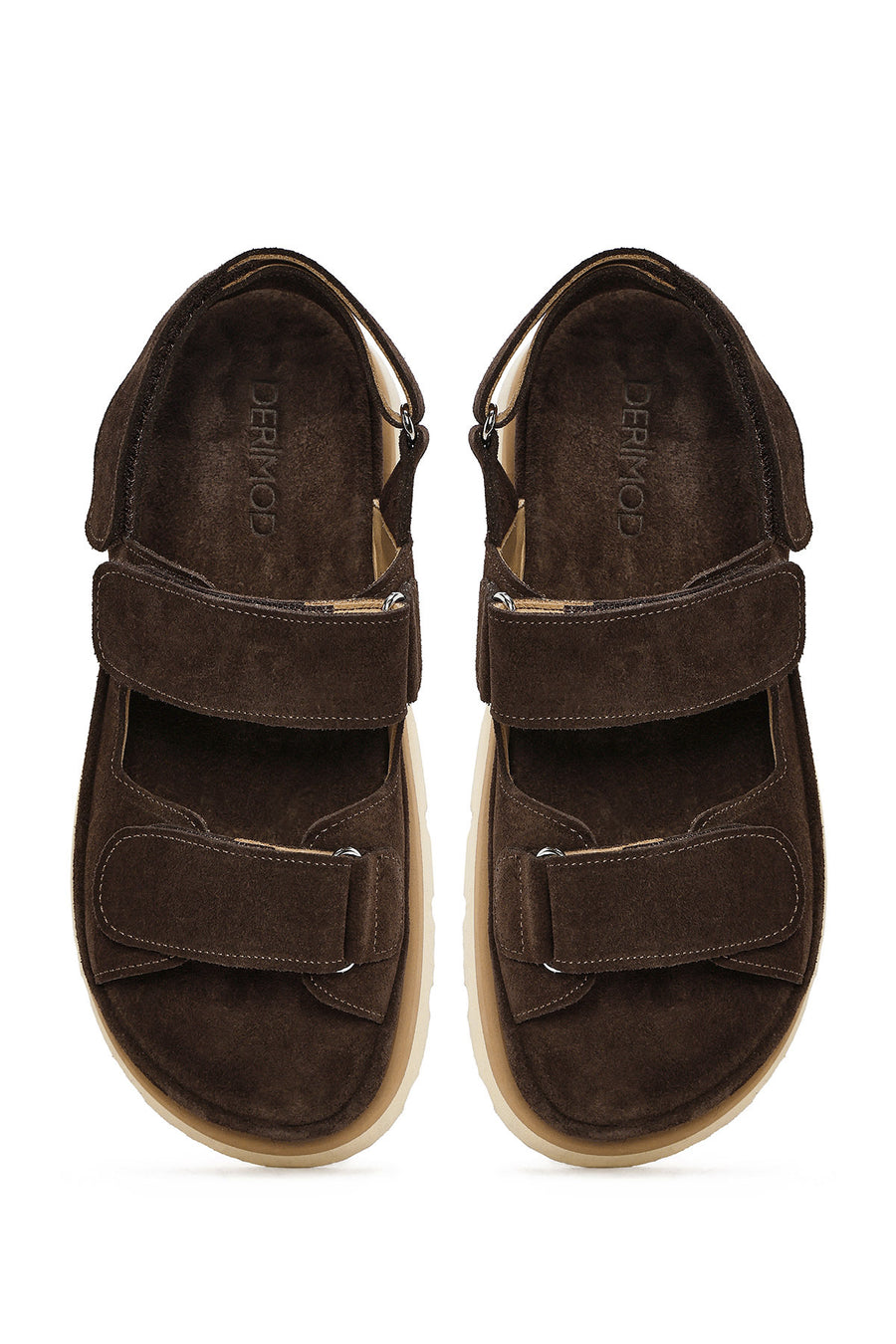 Women's Brown Double Strap Suede Leather Sandals