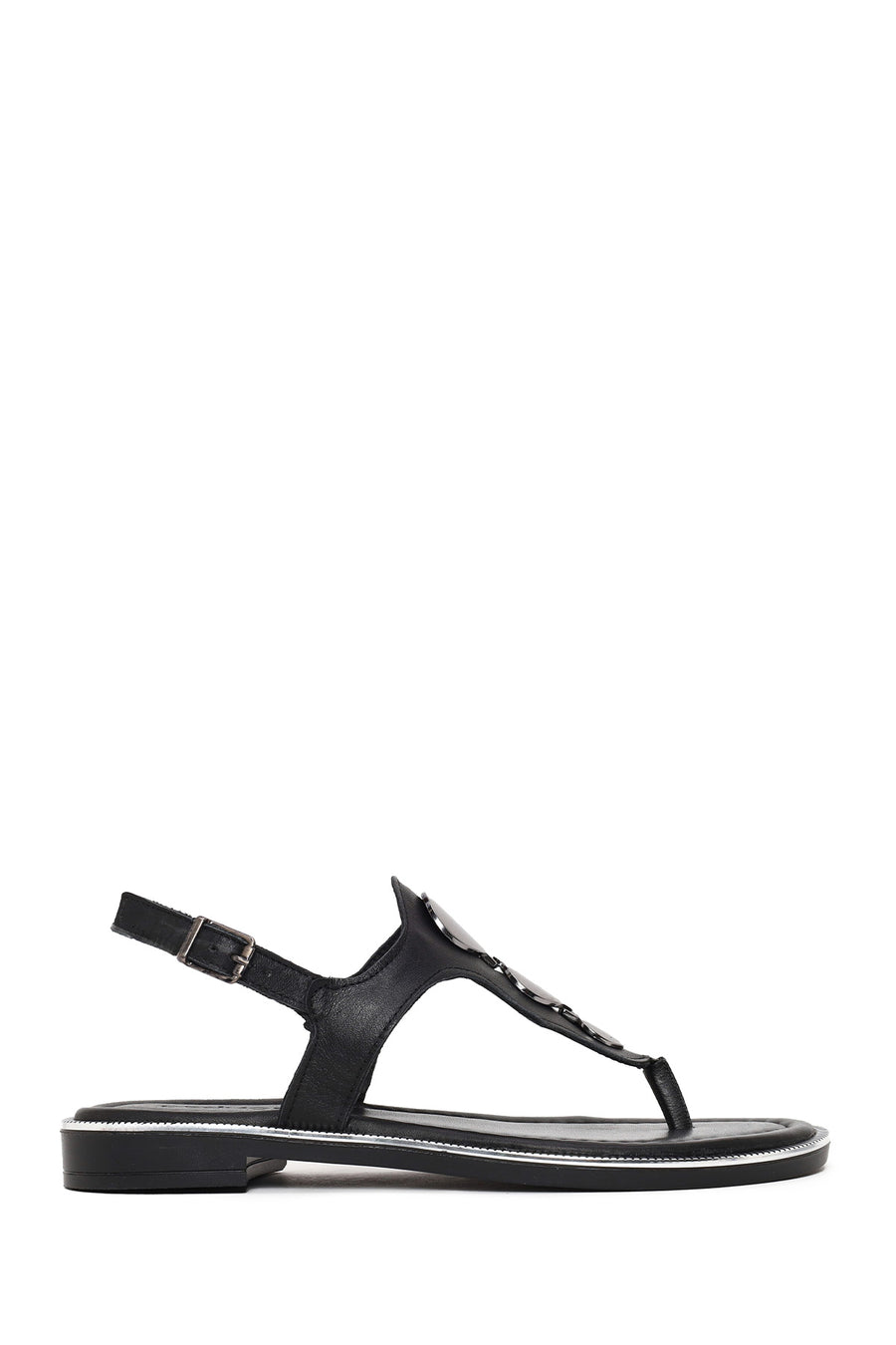 Women's Black Leather Flip-Flop Sandals 26SFD360618 | Derimod