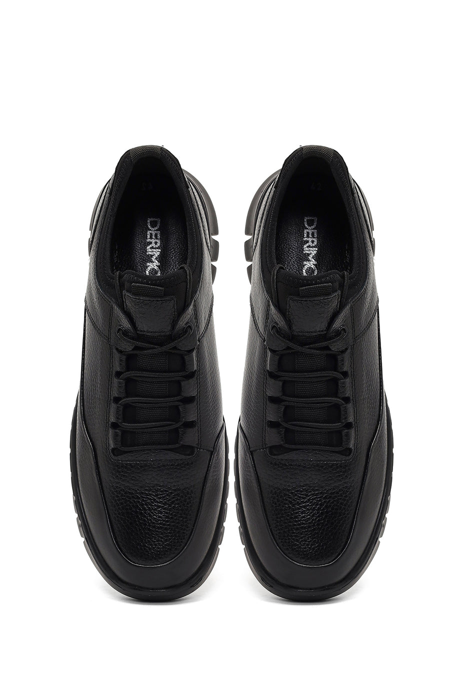 Erkek Siyah Bağcıklı Kalın Tabanlı Deri Casual Sneaker