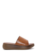 Women's Tan Thick Soled Leather Slippers | Derimod