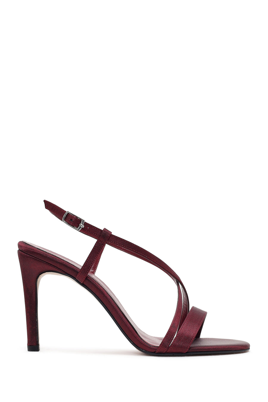 Women's Burgundy Ankle Buckle High Heeled Satin Sandals 26SFE39106F | Derimod