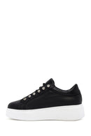 Women's Black Stone Laced Thick Soled Leather Sneakers | Derimod