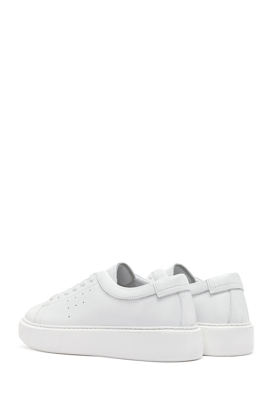 Erkek Beyaz Bağcıklı Kalın Tabanlı Deri Sneaker