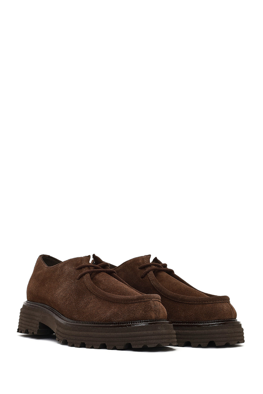 Woman Brown Lace-Up Thick-Soled Suede Masculine Shoes