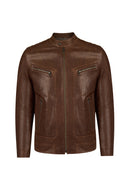 Luka Male Brown Slim-Fit Leather Jacket | Derimod