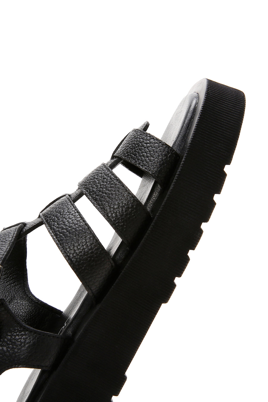 Women's Black Leather Thick Soled Sandals