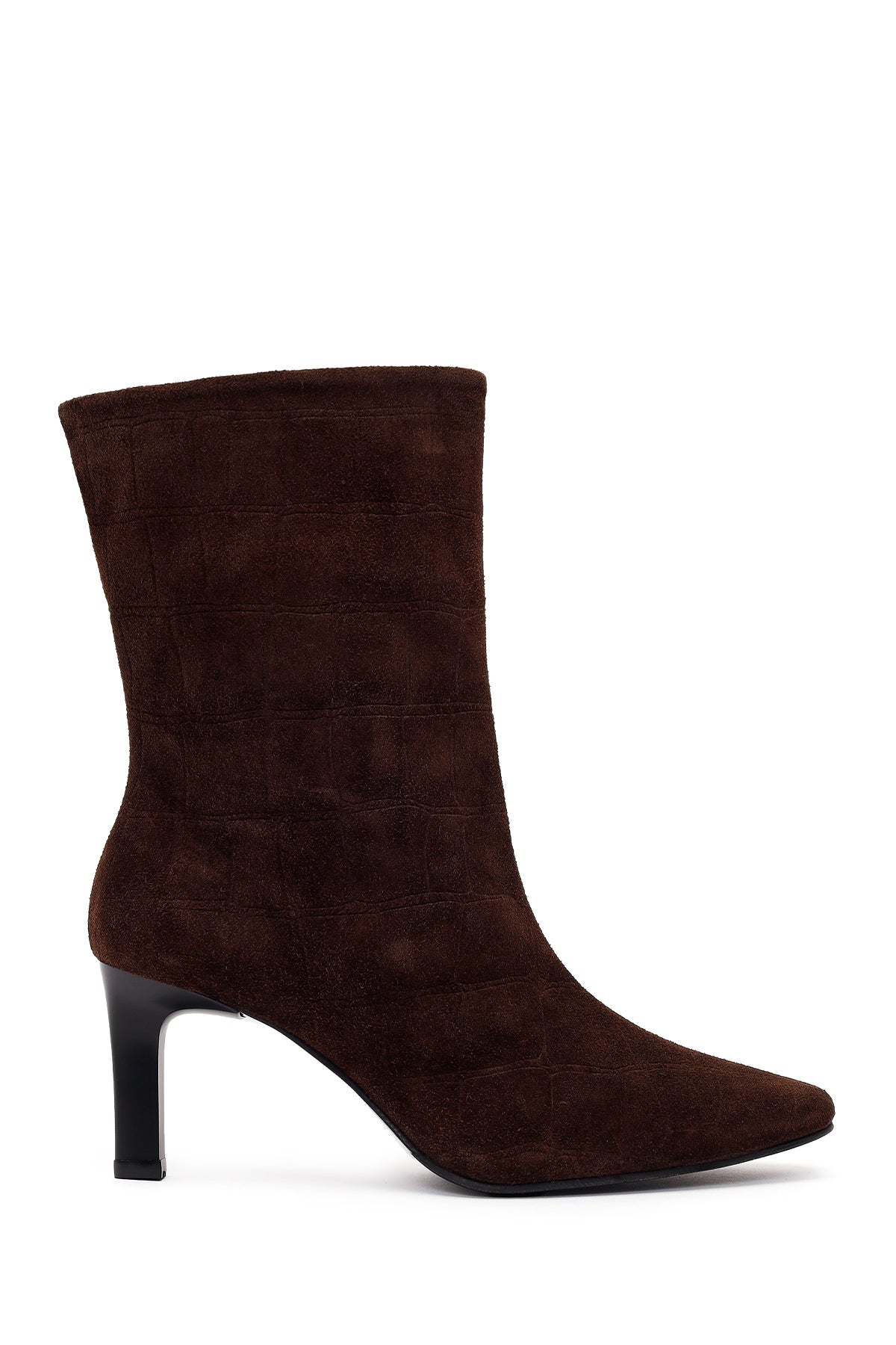 Woman Brown Thin Heeled Printed Suede Boots WF16000891 | Derimod