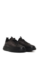 Male Gray Lace-Up Thick-Soled Leather Sneaker | Derimod