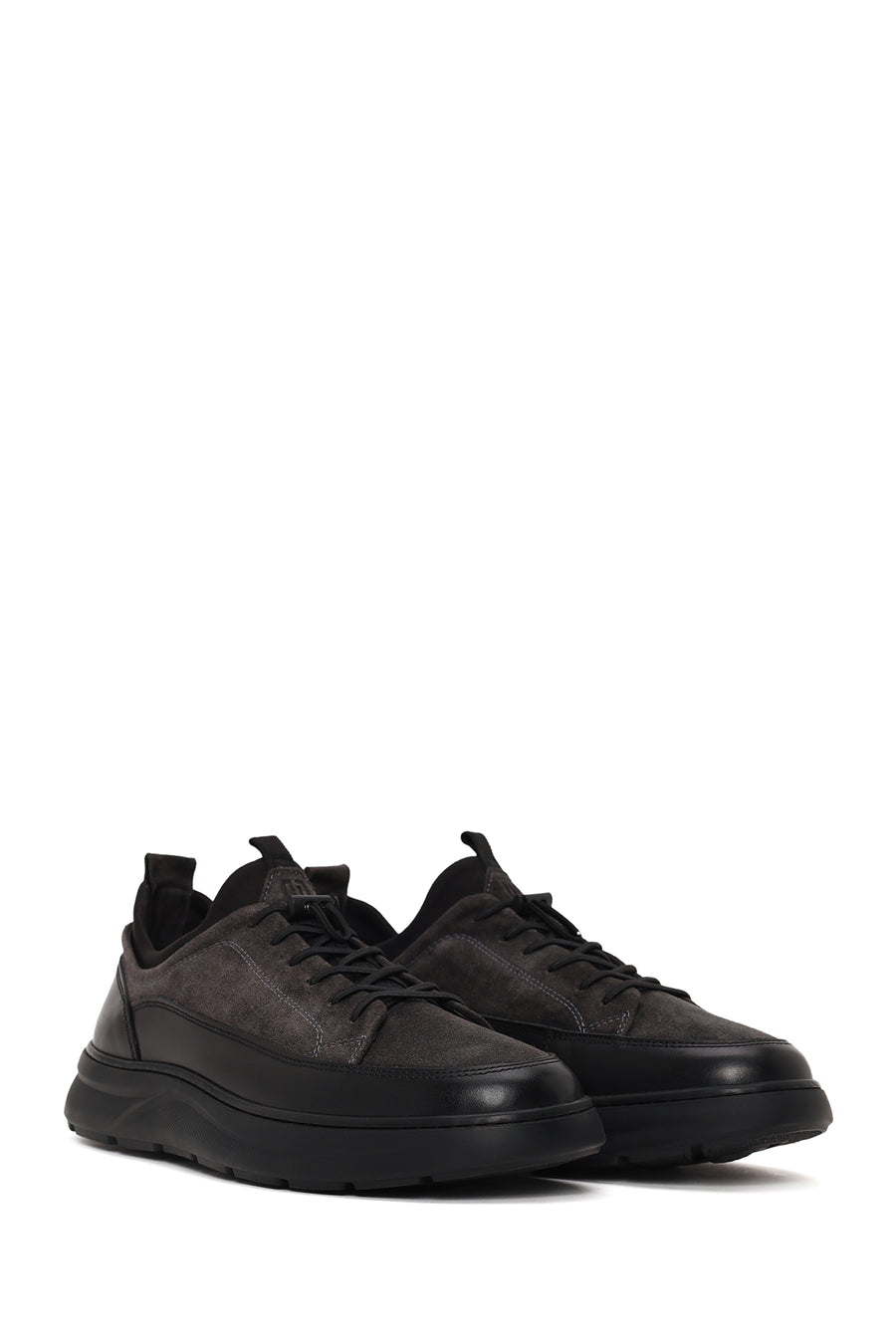 Male Gray Lace-Up Thick-Soled Leather Sneaker