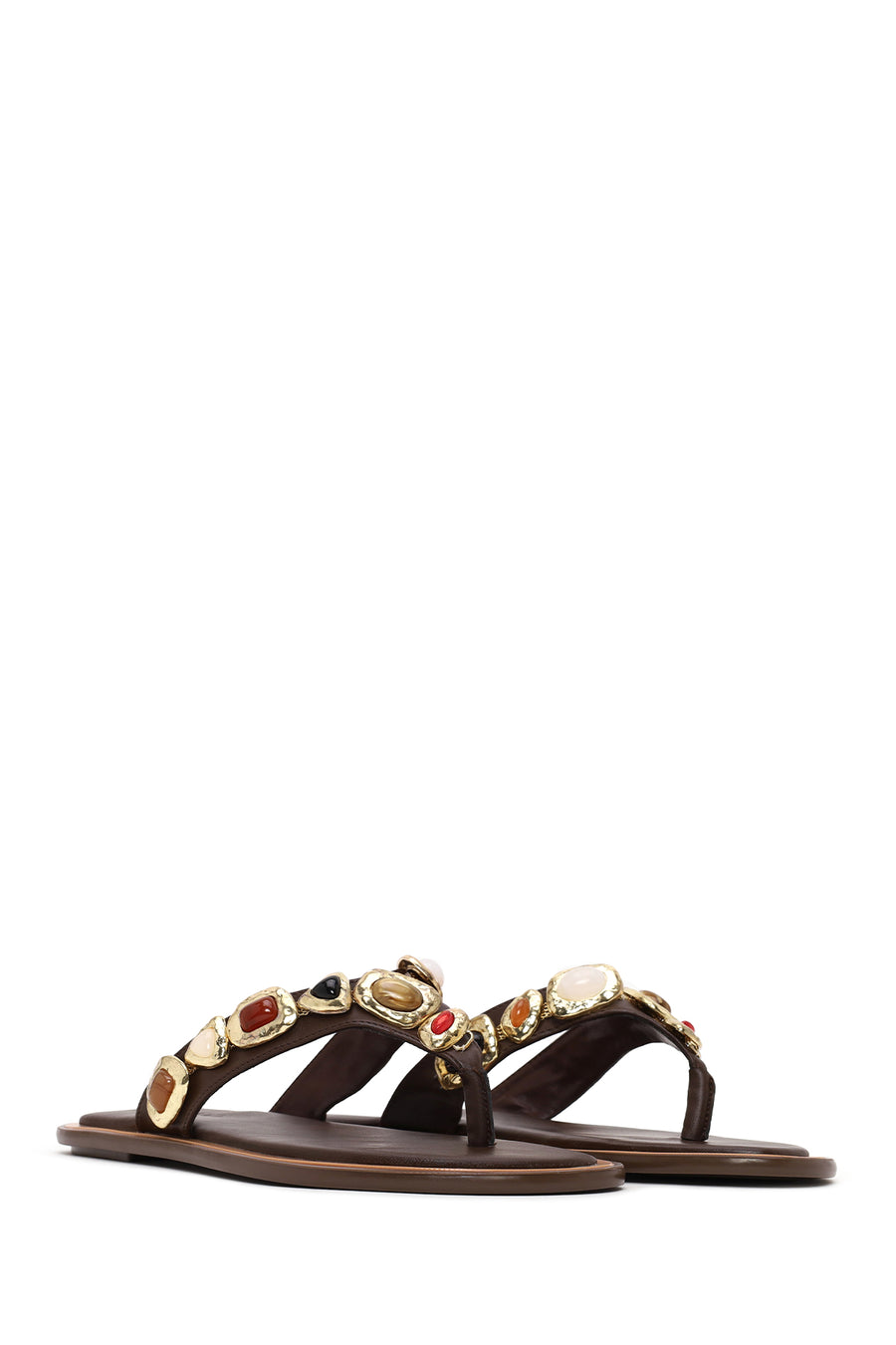Woman Brown Stone-Embellished Flip-Flop Slipper