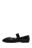 Women's Black Striped Patent Leather Ballerinas | Derimod