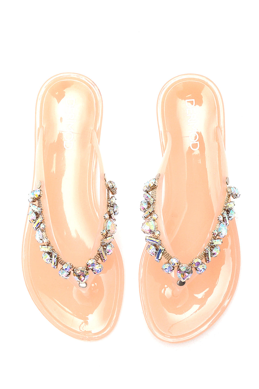 Women's Pink Transparent Stone Flip Flops
