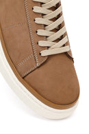 Men's Beige Lace-Up Thick-Soled Nubuck Leather Sneakers | Derimod