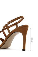 Woman Tan Ankle-Buckle High Thin-Heel Suede Sandal | Derimod