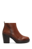 Women's Tan Zippered Heeled Classic Boots | Derimod