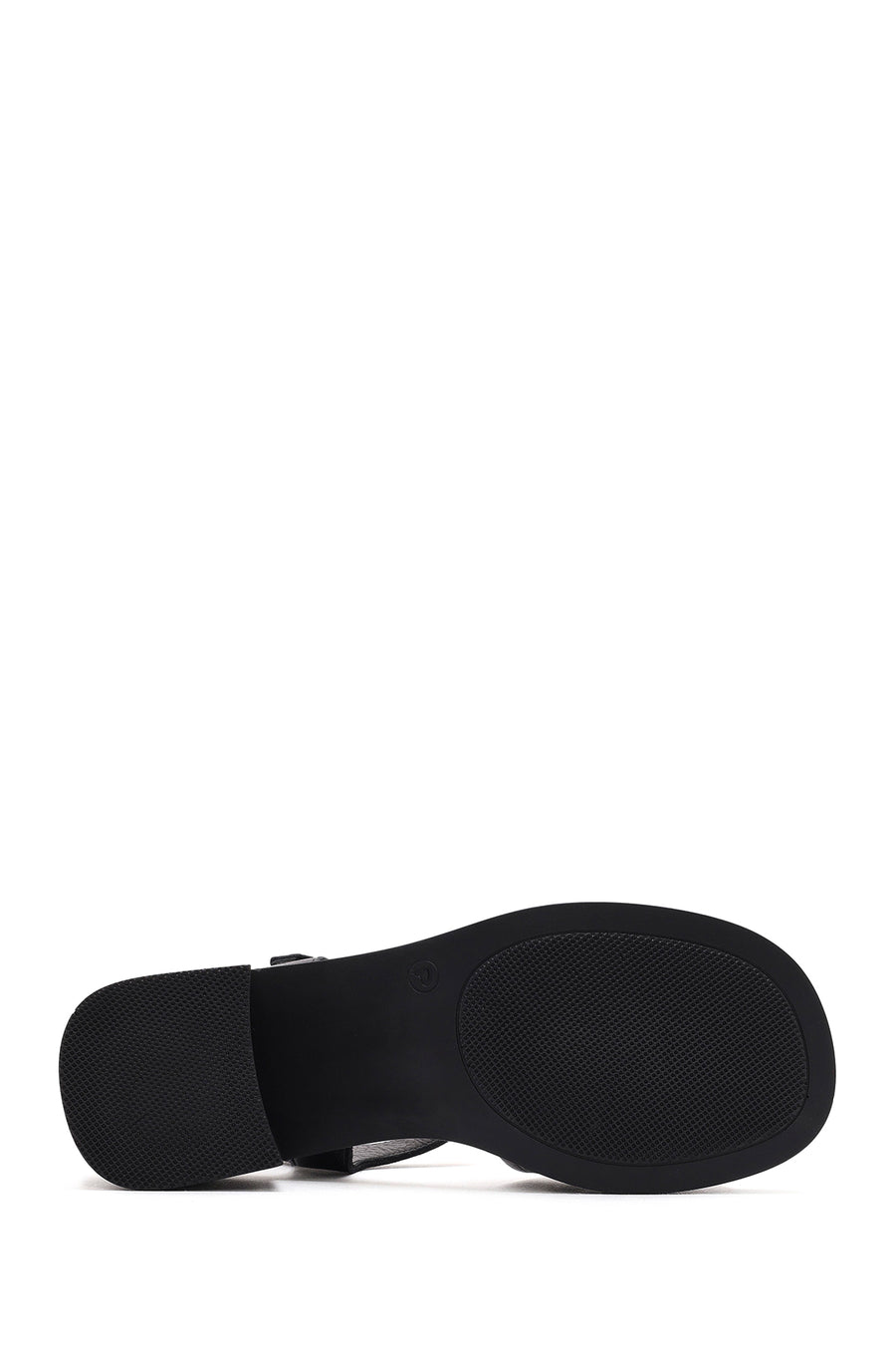 Women's Black Ankle Strap Thick Heel Leather Sandals