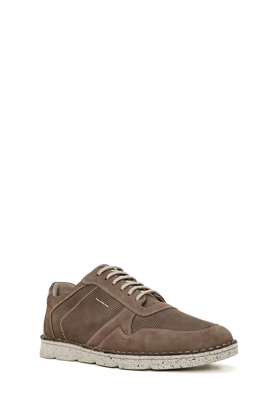 Men's Beige Lace-Up Nubuck Leather Comfort Casual Shoes