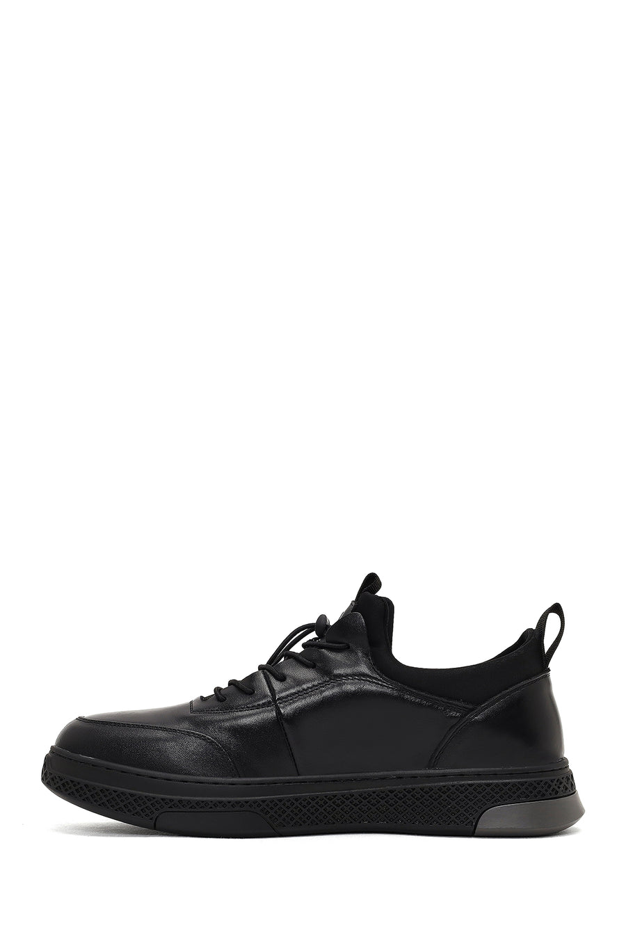 Men's Black Lace-Up Thick-Soled Leather Sneaker
