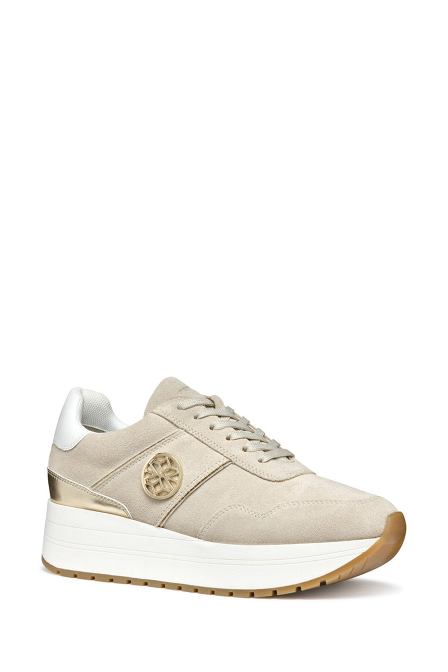 Geox Kadın Bej  Low-Top Bağcıklı Kalın Tabanlı Süet Deri Sneaker