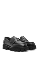 Women's Black Stone Detailed Leather Masculine Loafer | Derimod