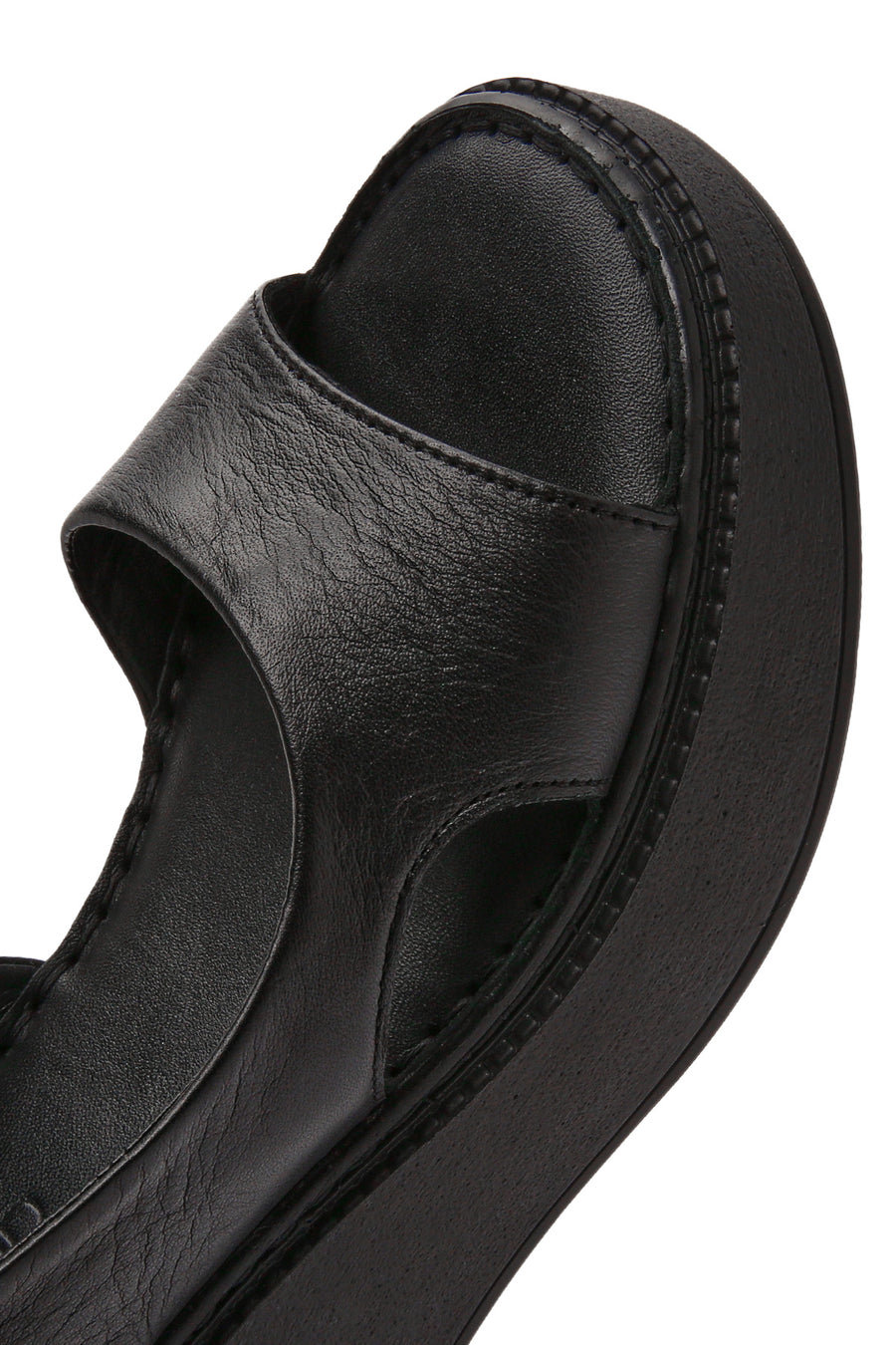 Women's Black Thick Soled Leather Comfort Sandals
