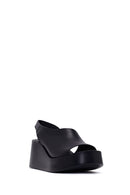 Woman Black Wedge Heel Leather Comfort Sandals | Derimod