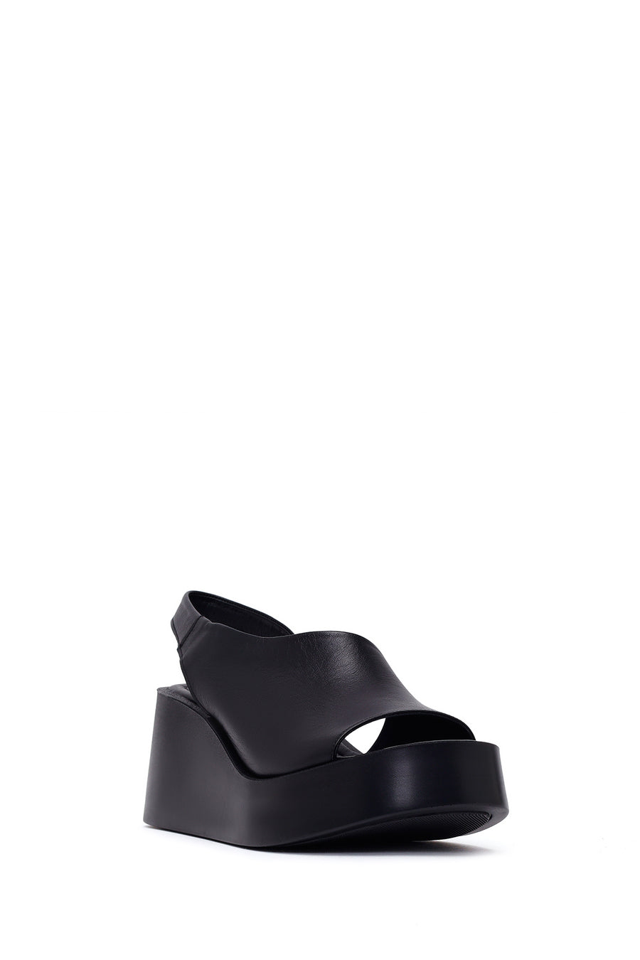 Woman Black Wedge Heel Leather Comfort Sandals