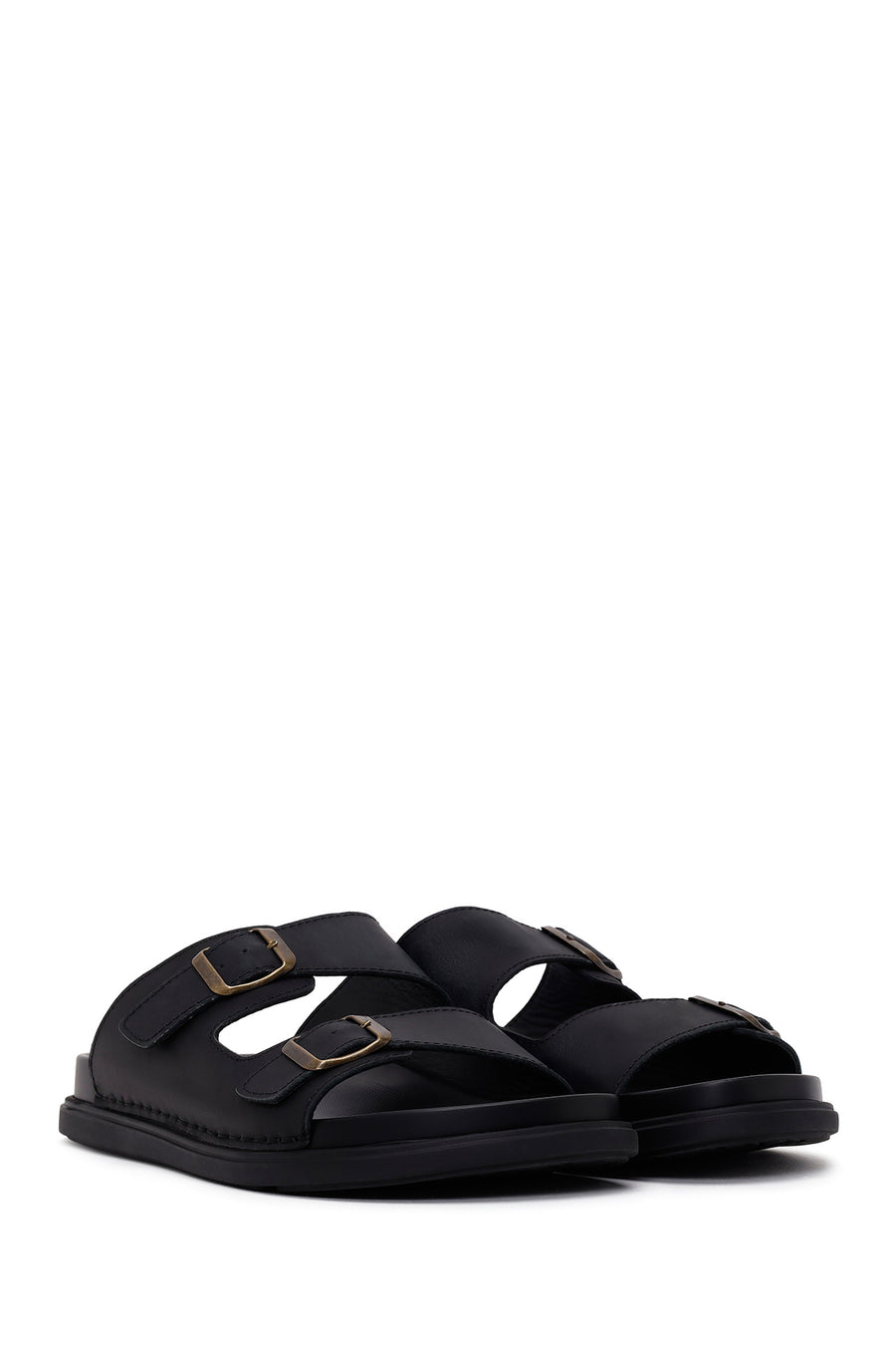 Male Black Double-Buckle Nubuck Leather Slipper