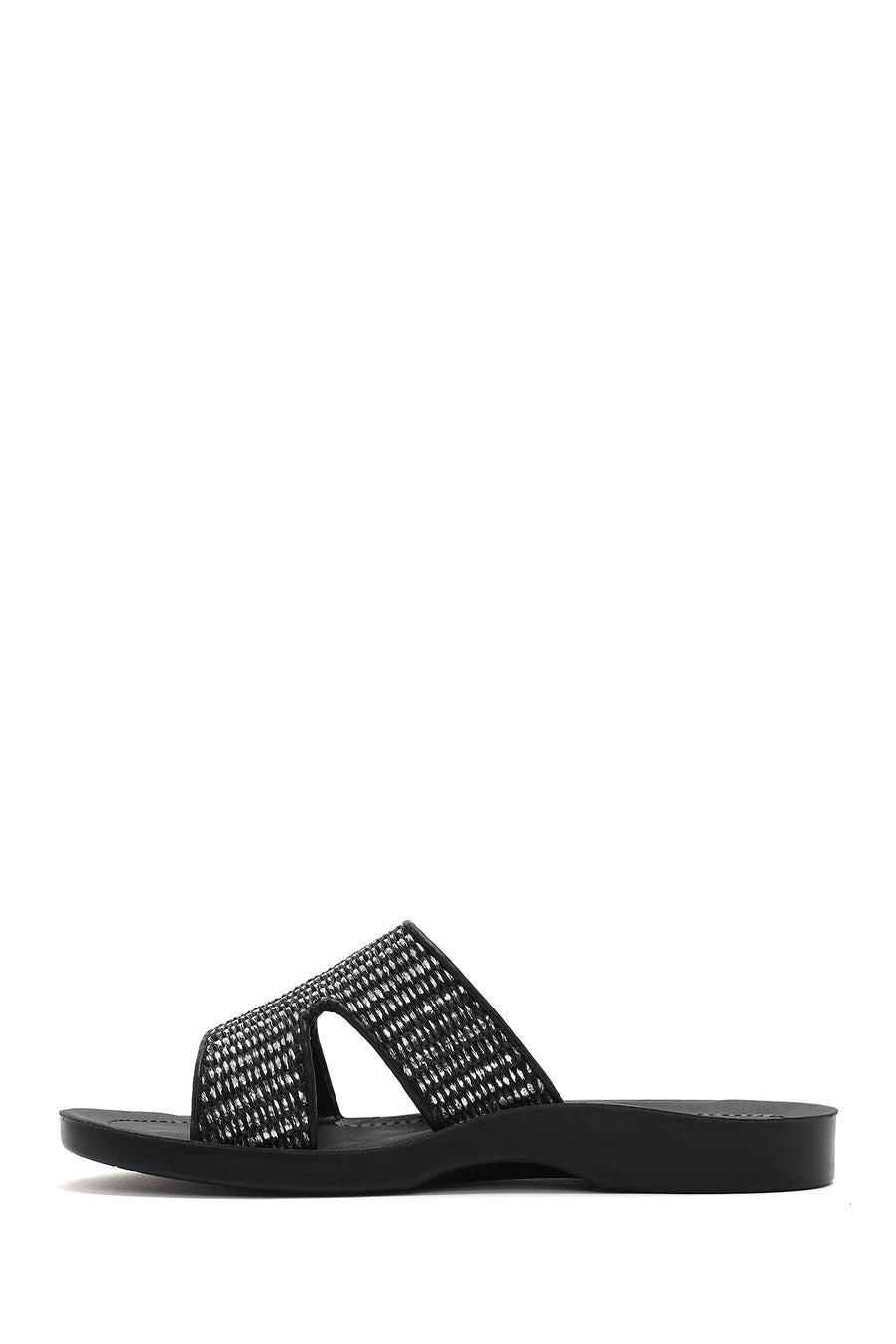 Women's Black Straw Slippers