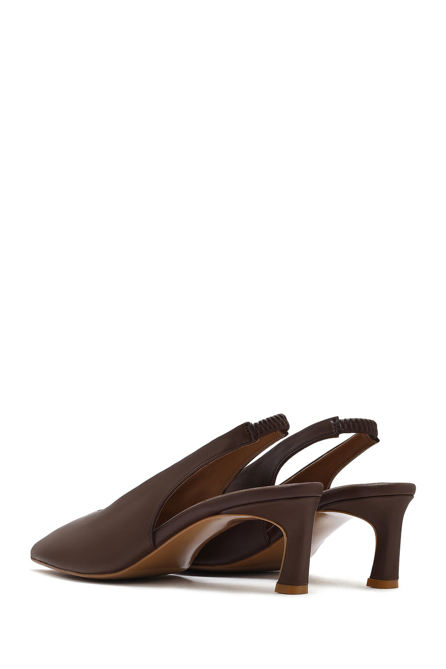 Women's Brown Slingback Elastic Low Heel Leather Shoes