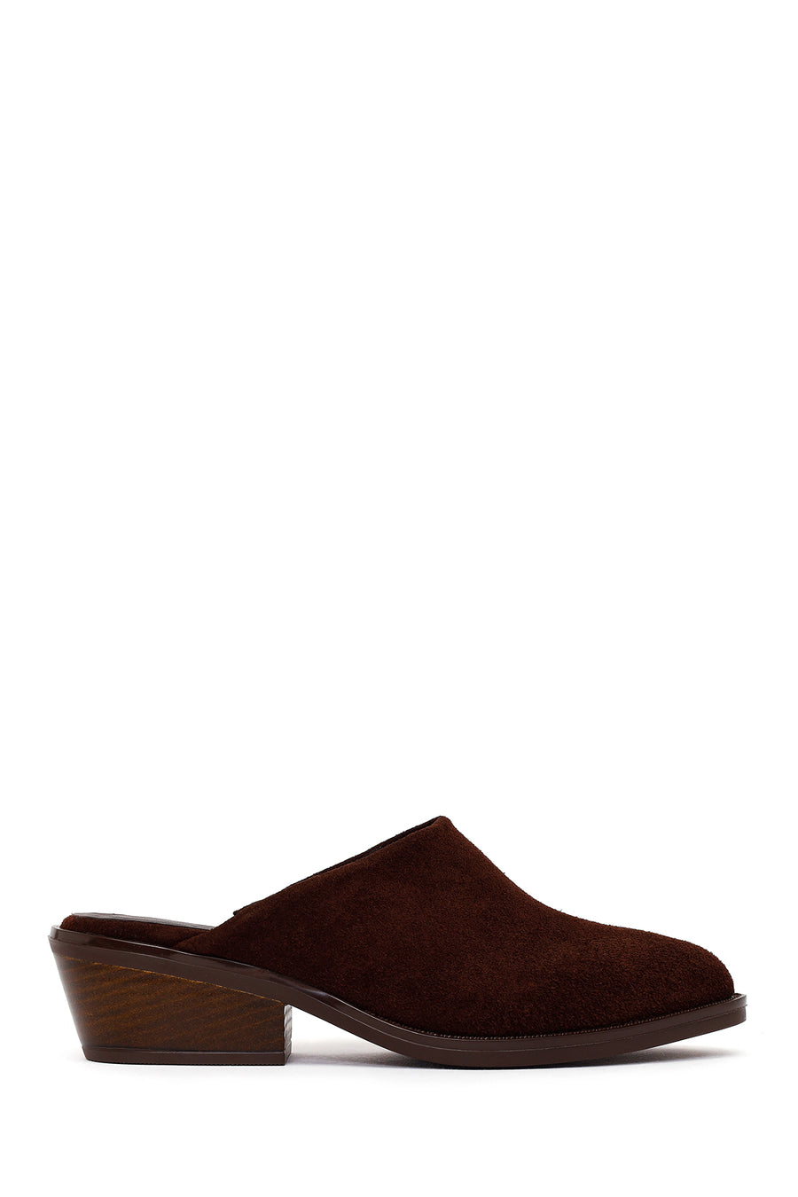 Woman Brown Mule Backless Chunky Heeled Suede Slipper 26PFD201810 | Derimod