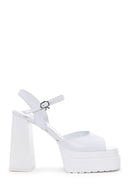 Women's White Leather Plaftorm Thick Heeled Sandals | Derimod