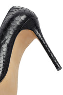 Women's Black Patterned High Thin Heel Leather Stiletto | Derimod
