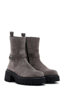 Women's Mink Thick Soled Zippered Suede Leather Boots | Derimod