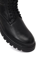 Male Black Zip Closure Leather Combat Boots | Derimod