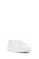 Men's White Lace-Up Thick-Soled Leather Sneaker | Derimod