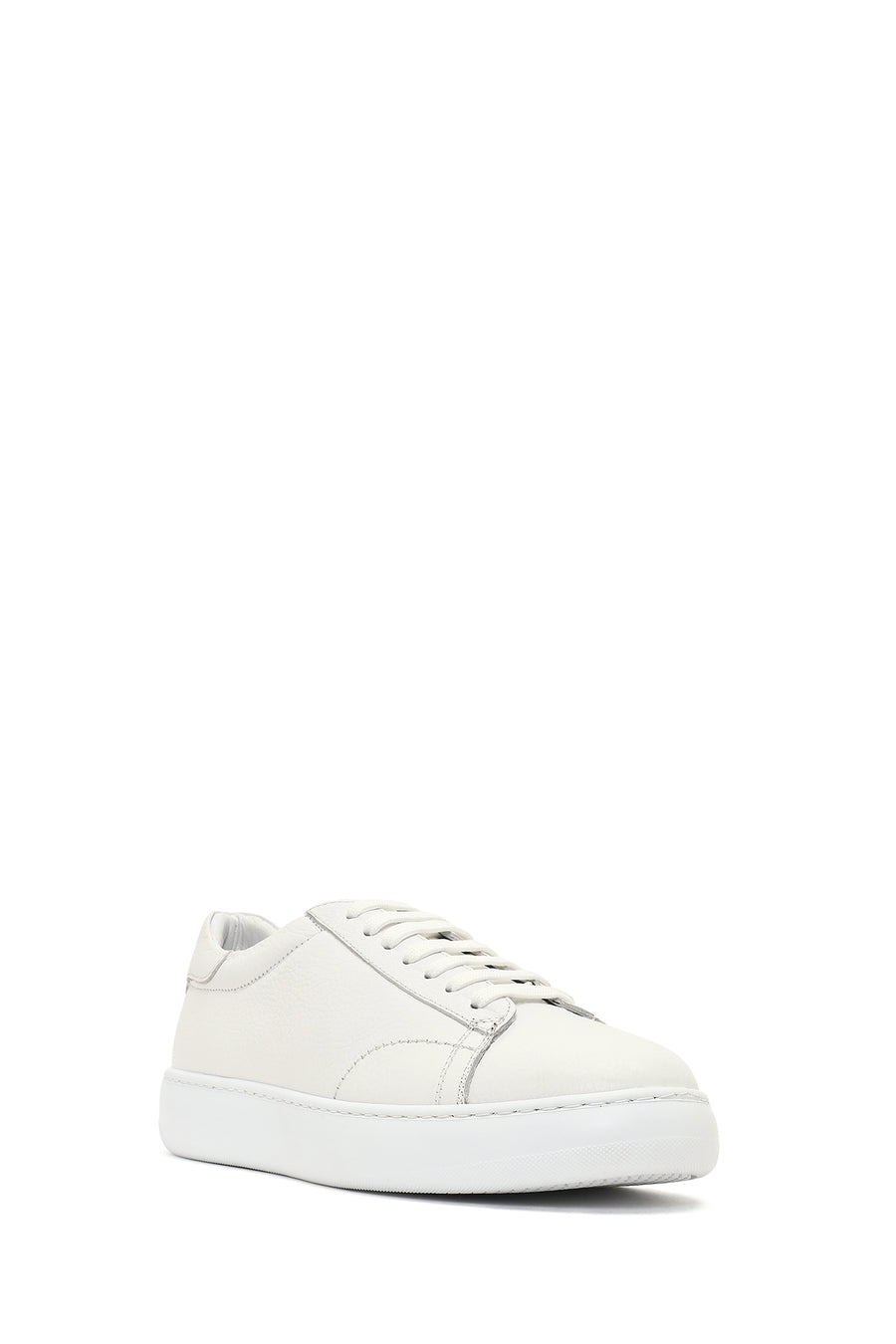 Men's White Lace-Up Thick-Soled Leather Sneaker