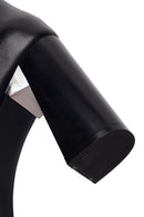 Woman Black Zip Closure Thick-Heeled Leather Boots | Derimod