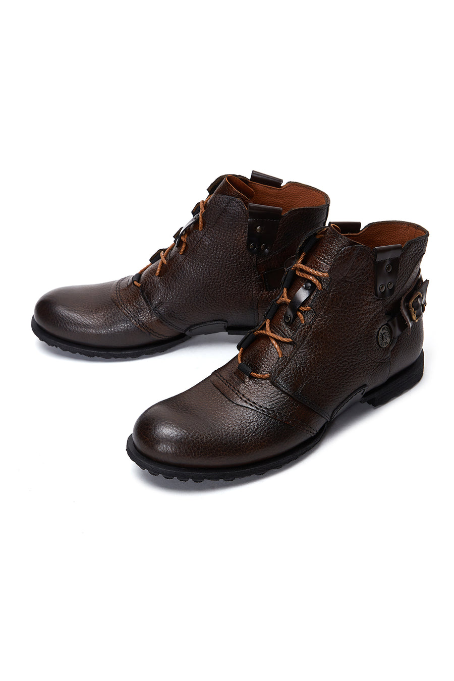 Men's Brown Leather Flat Boots