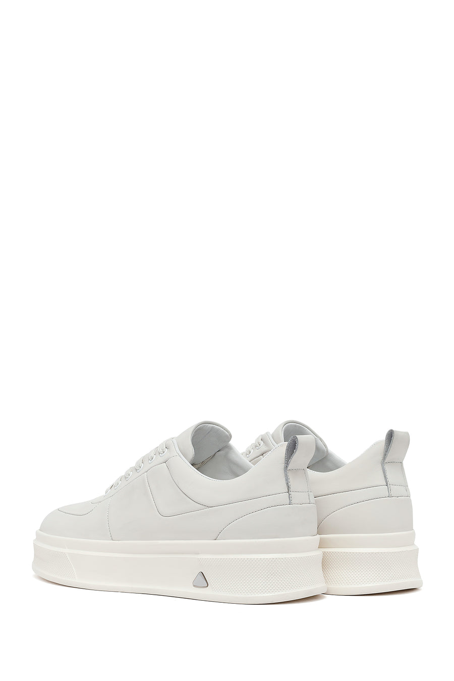 Erkek Beyaz Bağcıklı Kalın Tabanlı Deri Sneaker